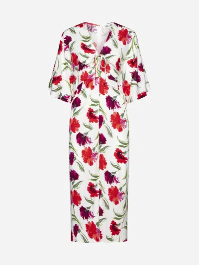 Shop Diane Von Furstenberg Valerie Floral Print Viscose Dress In White,red