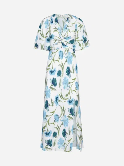 Shop Diane Von Furstenberg Bessie Floral Print Viscose Midi Dress In White,light Blue