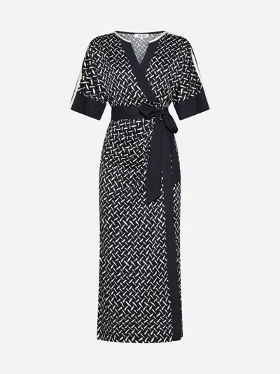 Shop Diane Von Furstenberg Dorothea Print Viscose-blend Wrap Dress In Black,white