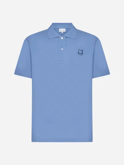 Shop Maison Kitsuné Fox Head Patch Cotton Polo Shirt In Hampton Blue