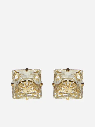 Shop Valentino Vlogo Moon Crystal Earrings In Gold