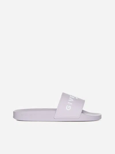 Shop Givenchy Logo Rubber Slides In Soft Lilac