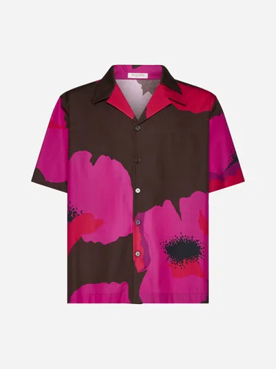 Shop Valentino Floral Print Cotton Shirt In Tobacco,pink Pp