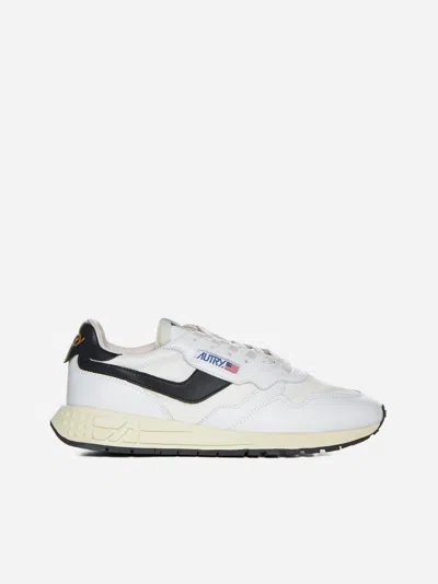 Shop Autry Reelwind Leather And Nylon Low Sneakers In White,black