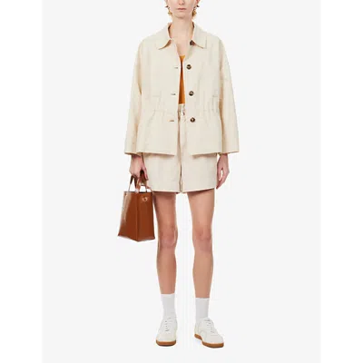 Shop Weekend Max Mara Women's Ivory Song Patch-pocket Cotton And Linen-blend Jacket