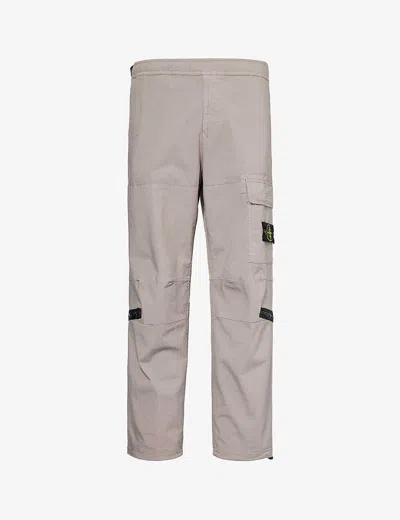 Shop Stone Island Mens Dove Grey Cargo-pocket Elasticated-waist Stretch-cotton Trousers
