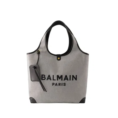 Shop Balmain B-army Grocery Shopper Bag - Canvas - Black In Grey