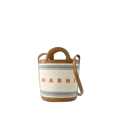 Shop Marni Tropicalia Mini Bucket Bag - Cotton - Beige In Neutrals