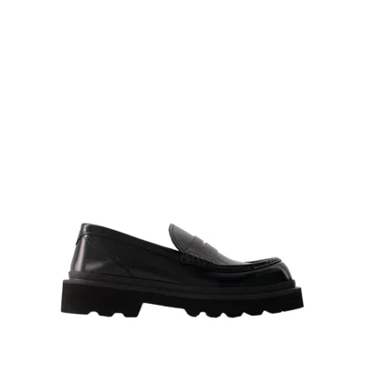 Shop Dolce & Gabbana Penny-slot Loafers - Leather - Black