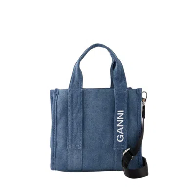 Shop Ganni Small Recycled Tech Shopper Bag - Synthetic - Denim In Grey