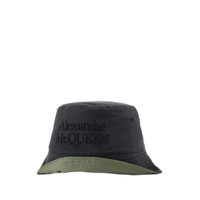 Shop Alexander Mcqueen Low Rever Bucket Hat - Polyester - Khaki In Black