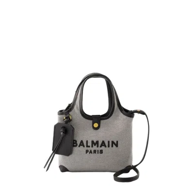 Shop Balmain B-army Mini Grocery Shopper Bag - Canvas - Black In Grey