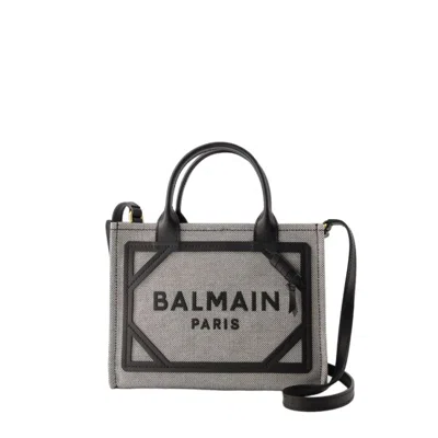 Shop Balmain B-army Small Shopper Bag - Canvas - Black In Grey