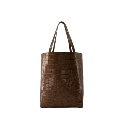Shop Chylak Shopper Bag - Leather - Glossy Brown Croco In Black