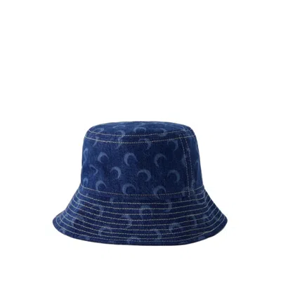 Shop Marine Serre Regenerated Deadstock Bucket Hat - Cotton - Blue Laser In Black