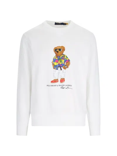 Shop Polo Ralph Lauren Bear Printed Crewneck Sweatshirt In White