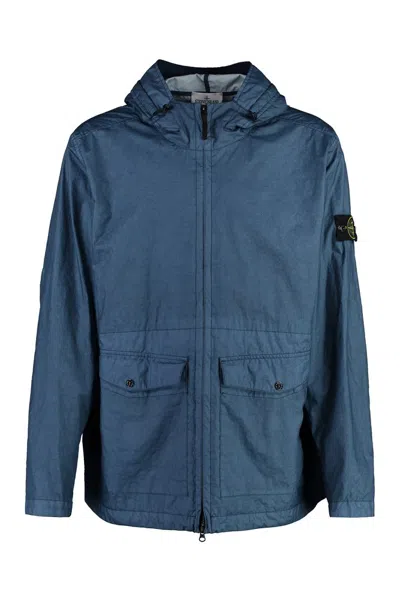 Shop Stone Island Membrana 3l Tc Zipped Hooded Jacket In Blue