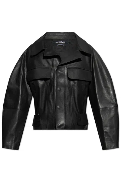 Shop Jacquemus Leather Aviator Jacket In Black