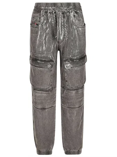 Shop Diesel Elasticated Waistband Cargo Trousers In Silver