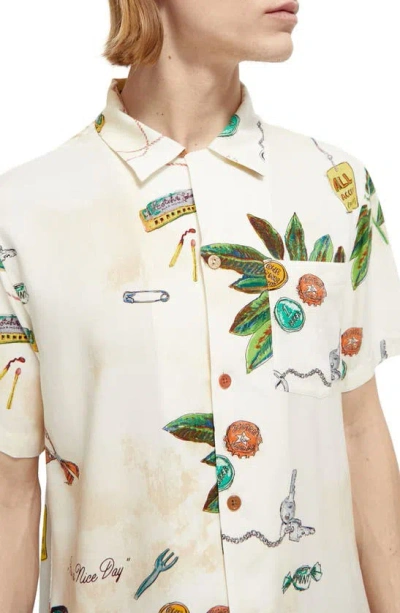 Shop Scotch & Soda Slim Fit Trip Print Short Sleeve Button-up Shirt In 6464-festival Trinkets
