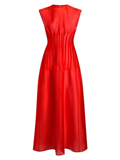 Shop Khaite Women's Wes Seamed Silk Organza Dress In Fire Red