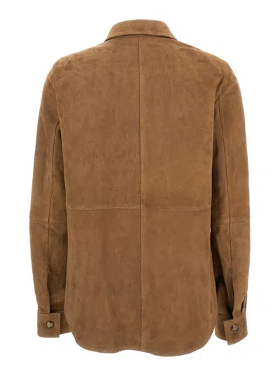 Shop Totême Brown Panelled Shirt In Suede Woman