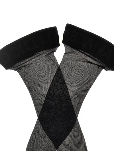 Shop Dolce & Gabbana Logo Over-the-knee Socks In Black