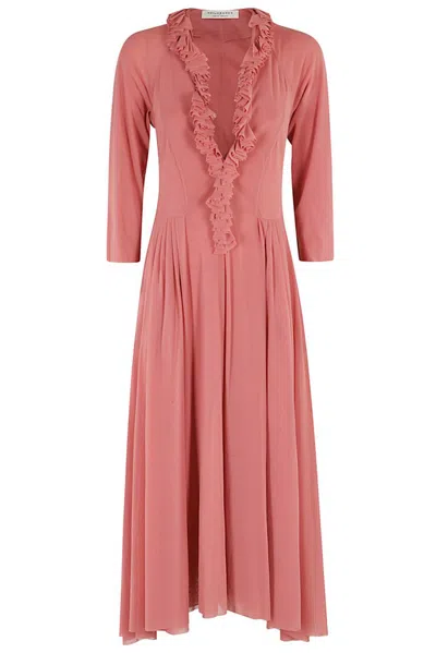 Shop Philosophy Di Lorenzo Serafini Crossover Neck Tulle Midi Dress In Pink