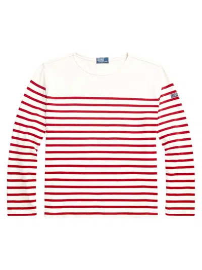 Shop Polo Ralph Lauren Men's Striped Cotton Long-sleeve T-shirt In Deckwash White Red