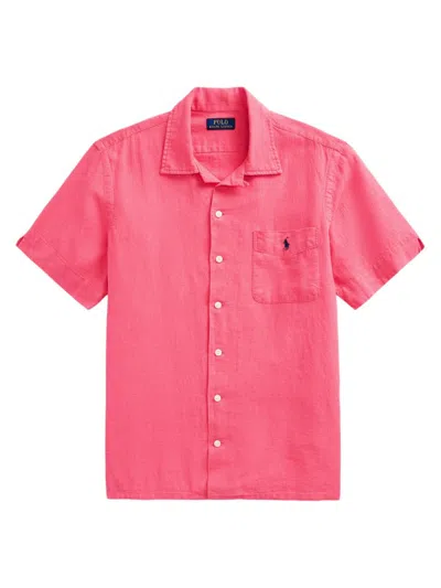 Shop Polo Ralph Lauren Men's Linen & Cotton-blend Camp Shirt In Pale Red