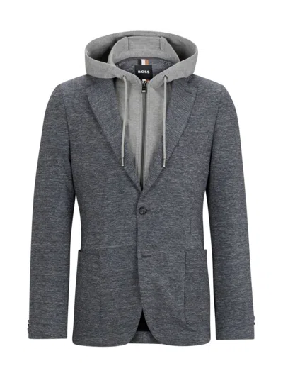 Shop Hugo Boss Men's Slim-fit Jacket In Stretch Jersey With Detachable Hood In Silver