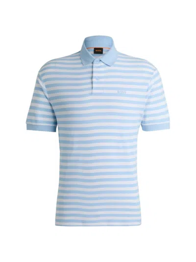 Shop Hugo Boss Men's Cotton Pique Polo Shirt With Horizontal Stripe In Blue