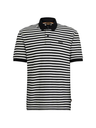Shop Hugo Boss Men's Cotton Pique Polo Shirt With Horizontal Stripe In Black