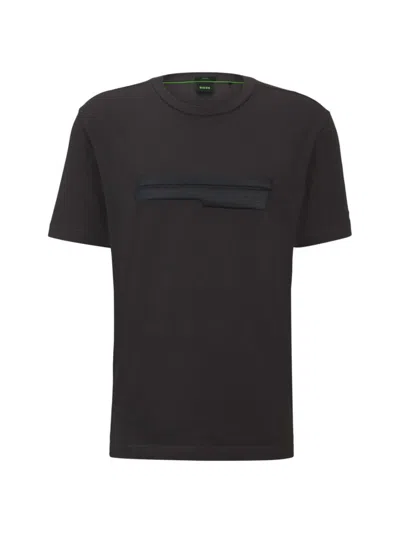 Shop Hugo Boss Men's Regular Fit T-shirt In Stretch Cotton With Logo Artwork In Anthracite