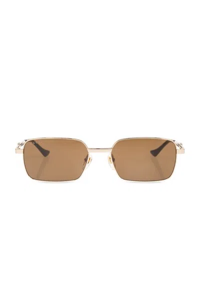 Shop Gucci Eyewear Rectangular Frame Sunglasses In Gold