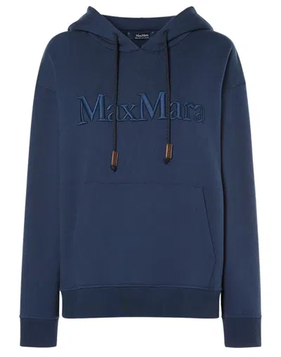 Shop 's Max Mara Logo Embroidered Drawstring Hoodie In Blue