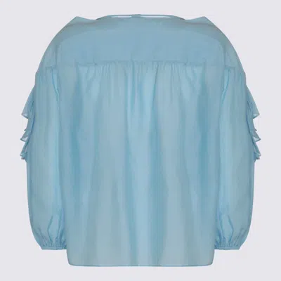 Shop Pinko Light Blue Cotton Top In Blu Placido