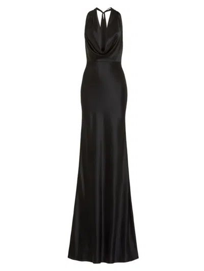 Shop Sau Lee Women's Pearl Satin Cowl-neck Gown In Black