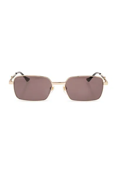 Shop Gucci Eyewear Rectangular Frame Sunglasses In Gold