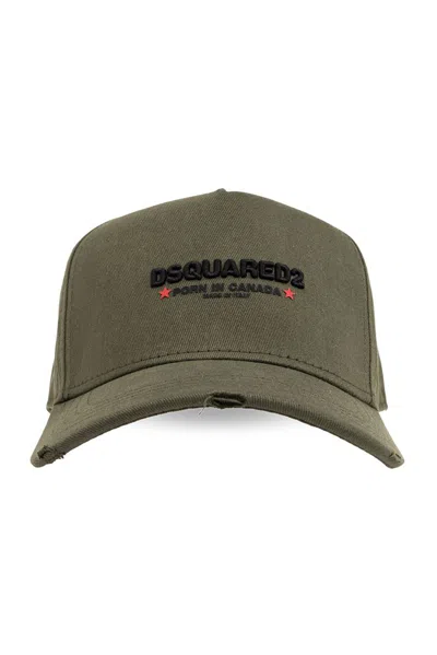 Shop Dsquared2 Rocco Twill Distressed Baseball Hat In Green