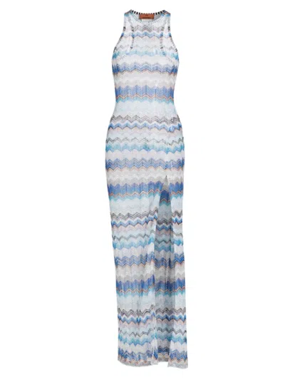 Shop Missoni Women's Zigzag Knit Cover-up Dress In Multicolor Blue Tones