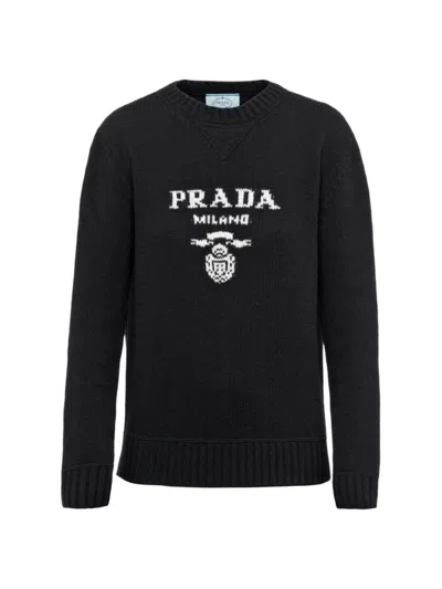 Shop Prada Women's Cashmere And Wool  Logo Crew-neck Sweater In Black