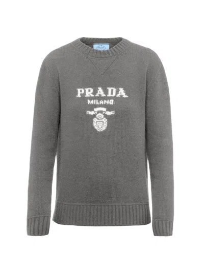 Shop Prada Women's Cashmere And Wool  Logo Crew-neck Sweater In Grey
