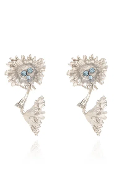 Shop Marni Crystal Embellished Flower Drop Earrings In Silver