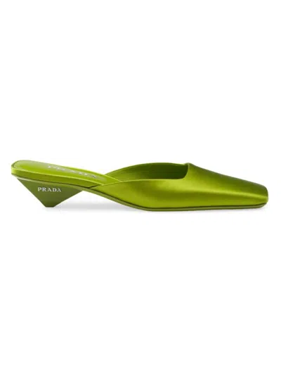 Shop Prada Women's Satin Mules In Green