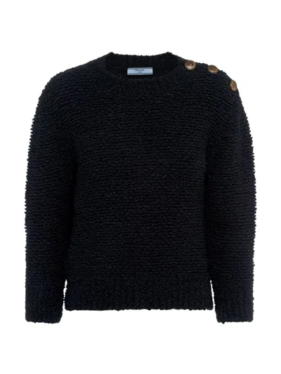 Shop Prada Women's Bouclé Mohair Crew-neck Sweater In Black
