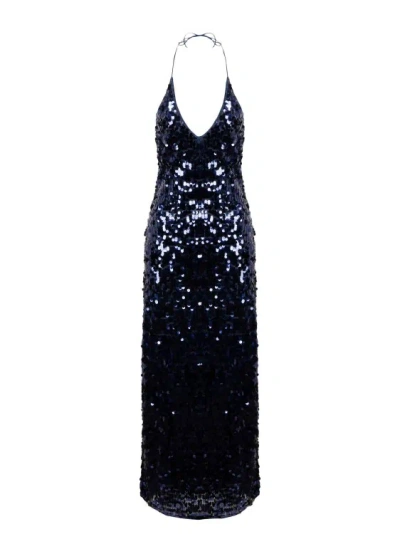 Shop Oseree Night Sequins Long Dress In Blue