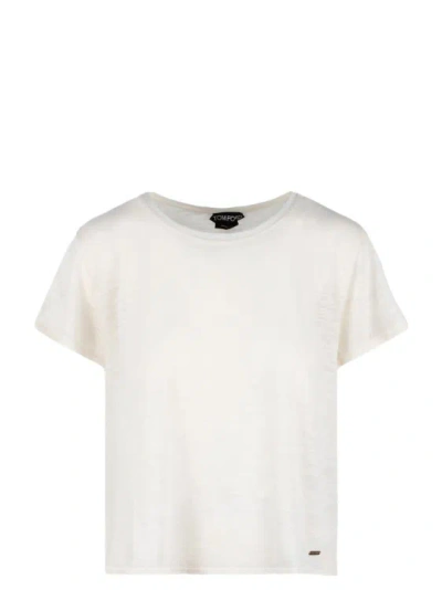 Shop Tom Ford Slub Cotton Jersey Crewneck T-shirt In White