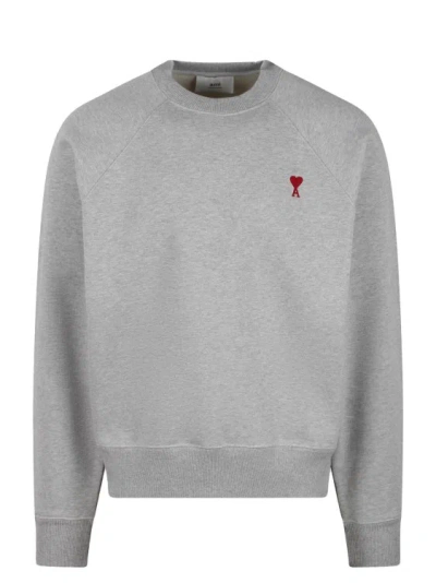 Shop Ami Alexandre Mattiussi Ami De Coeur Crewneck Sweatshirt In Grey