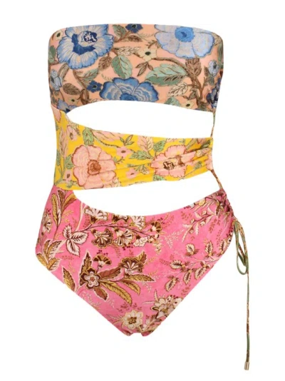 Shop Zimmermann Junie Lace Up Cutout 1pc Swimsuit In Multicolor